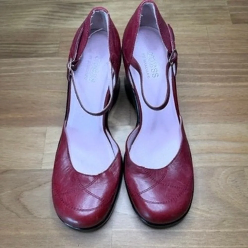 Guess by Marciano Red Leather Mary Jane Wedge Heels Size 7 Y2K